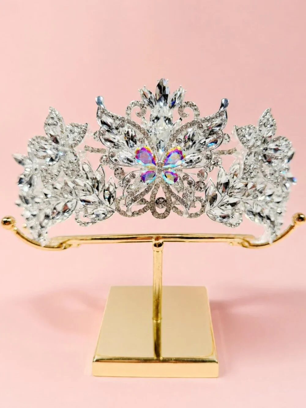 Clear Crystal Butterfly Tiara Crown Silver Rhinestone Pageant Bridal Prom crown